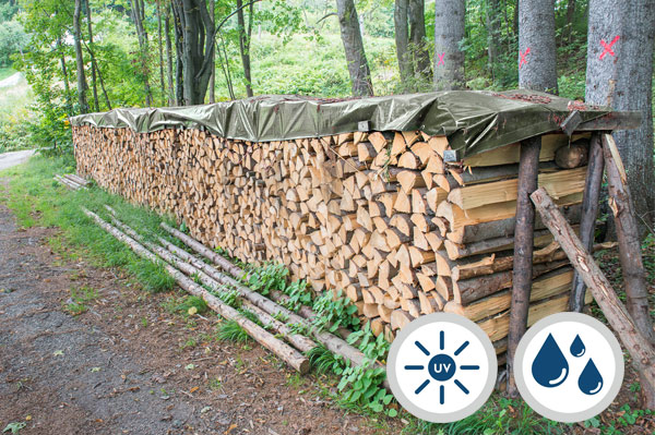 brennholzplane_140 Brennholzplane grün mit Ösen 140 g/m² für Holzstapel aus Meterholz