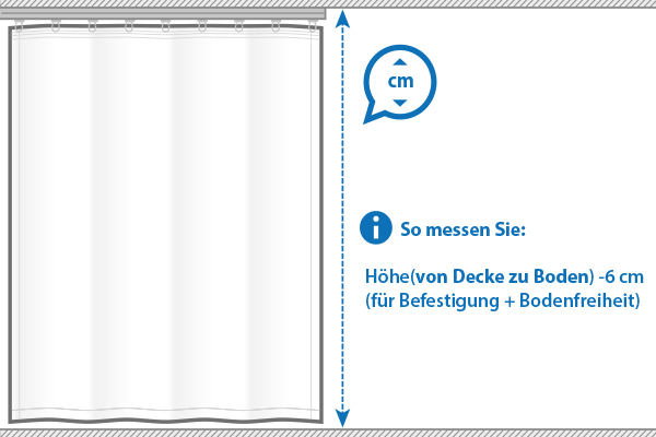 Perfekte Passform: Unsere Messanleitung hilft Ihnen bei der Konfiguration Ihres maßgefertigten Vorhangs. Maßskizze für den Außenvorhang Structure: Anleitung zur Höhenermittlung unter Berücksichtigung der Vorhangschiene und Bodenfreiheit.