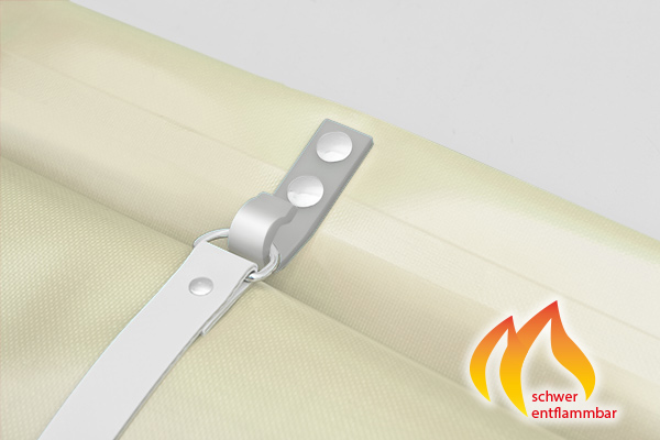wetterschutzplane-schwer-entflammbar-beige Einhängen ohne Fummelei