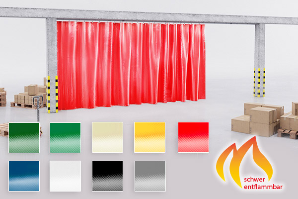 Industrievorhang schwer entflammbar farbig nach Maß Komplett-Set