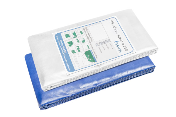 Abdeckplane weiß oder blau mit Ösen - 250 g/m² - auch in XXL-Abmessungen