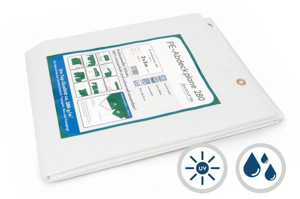 Abdeckplane weiß, grün, grau mit Ösen - 280 g/m²